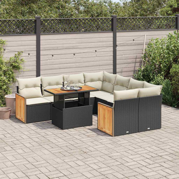 Set sofás jardín y cojines 9 pzas ratán sintético acacia negro Set sofás jardín y cojines 9 pzas ratán sintético acacia negro D