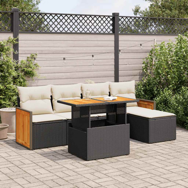Set sofás jardín y cojines 6 pzas ratán sintético acacia negro Set sofás jardín y cojines 6 pzas ratán sintético acacia negro D
