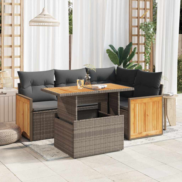 Set sofás jardín y cojines 5 pzas ratán sintético acacia gris Set sofás jardín y cojines 5 pzas ratán sintético acacia gris D