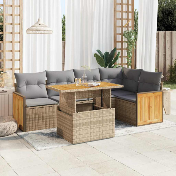 Set sofás jardín y cojines 6 pzas ratán sintético acacia beige Set sofás jardín y cojines 6 pzas ratán sintético acacia beige D