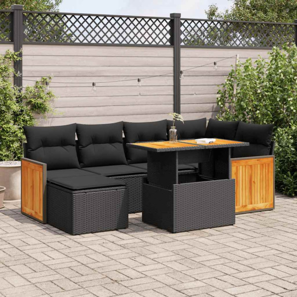 Set sofás jardín y cojines 8 pzas ratán sintético acacia negro Set sofás jardín y cojines 8 pzas ratán sintético acacia negro D