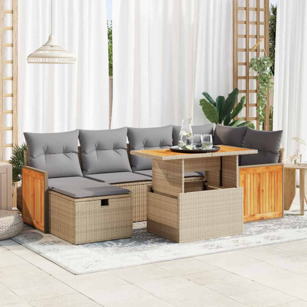 Set de sofás de jardín y cojines 8 piezas ratán sintético beige D