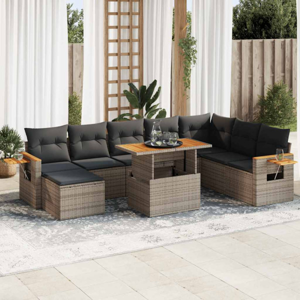 Set sofás jardín y cojines 7 pzas ratán sintético acacia gris Set sofás jardín y cojines 7 pzas ratán sintético acacia gris D