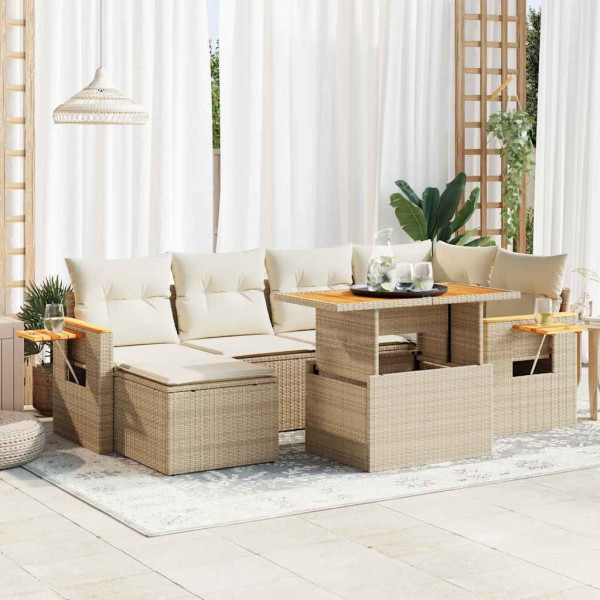 Set sofás jardín y cojines 7 pzas ratán sintético acacia beige Set sofás jardín y cojines 7 pzas ratán sintético acacia beige D