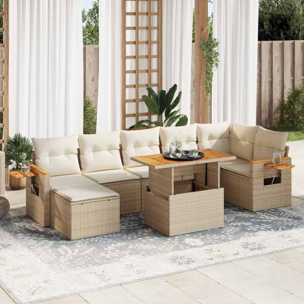 Set sofás jardín y cojines 8 pzas ratán sintético acacia beige Set sofás jardín y cojines 8 pzas ratán sintético acacia beige D