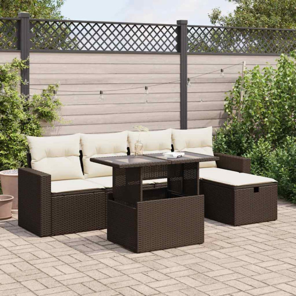 Set sofás de jardín 6 piezas y cojines ratán sintético marrón Set sofás de jardín 6 piezas y cojines ratán sintético marrón D