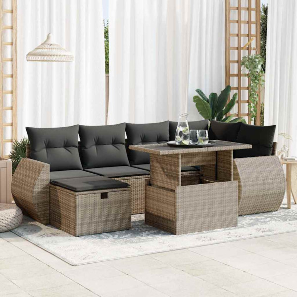 Set de sofás de jardín 7 pzas con cojines ratán sintético gris Set de sofás de jardín 7 pzas con cojines ratán sintético gris D