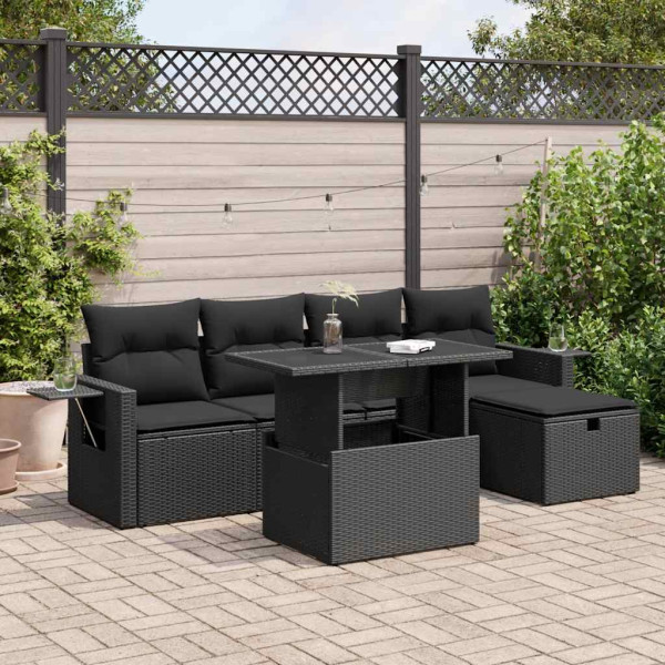 Set de sofás de jardín 6 piezas y cojines ratán sintético negro Set de sofás de jardín 6 piezas y cojines ratán sintético negro D