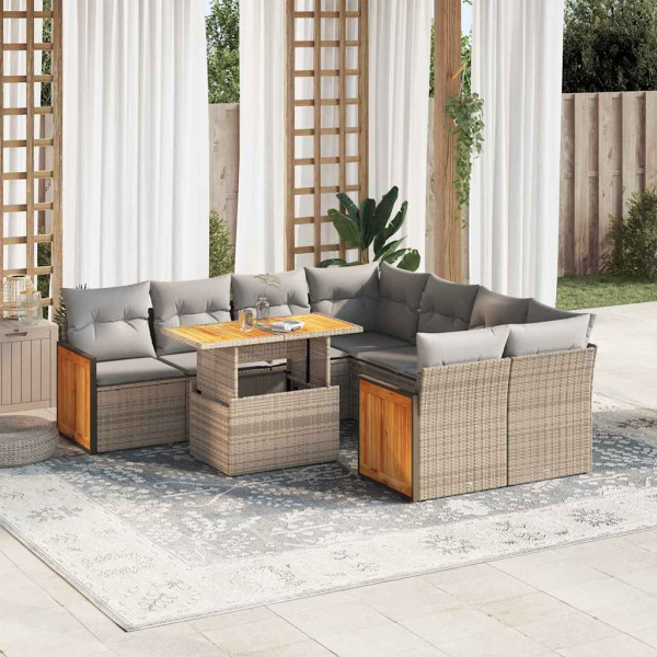 Set sofás jardín y cojines 9 pzas ratán sintético acacia beige Set sofás jardín y cojines 9 pzas ratán sintético acacia beige D
