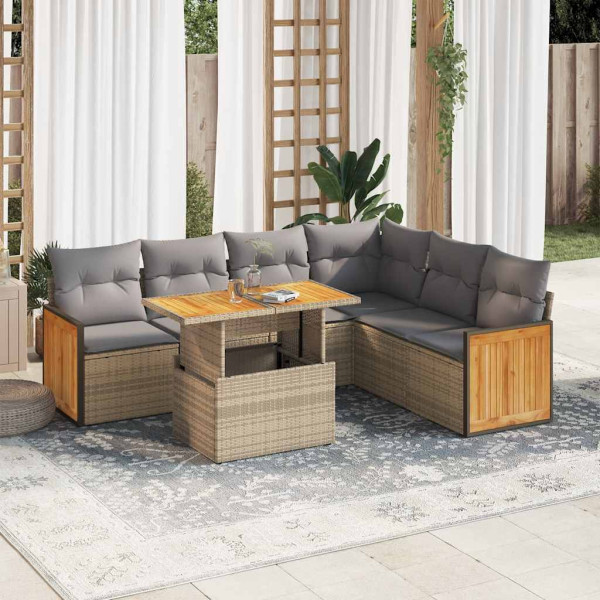 Set sofás jardín y cojines 7 pzas ratán sintético acacia beige Set sofás jardín y cojines 7 pzas ratán sintético acacia beige D