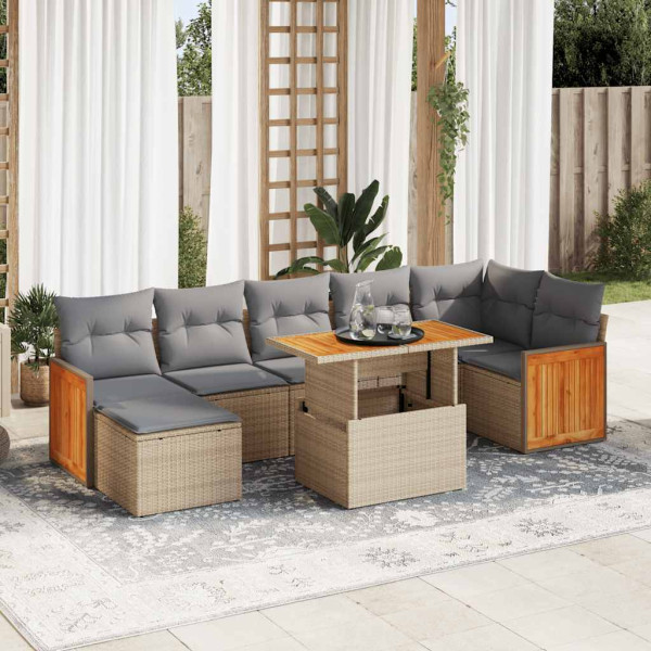 Set sofás jardín y cojines 7 pzas ratán sintético acacia beige Set sofás jardín y cojines 7 pzas ratán sintético acacia beige D