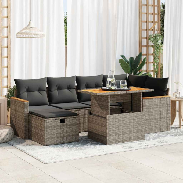 Set de sofás de jardín y cojines 8 piezas ratán sintético gris D