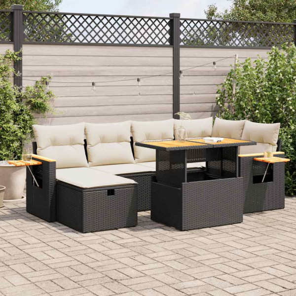 Set de sofás de jardín y cojines 8 piezas ratán sintético negro D