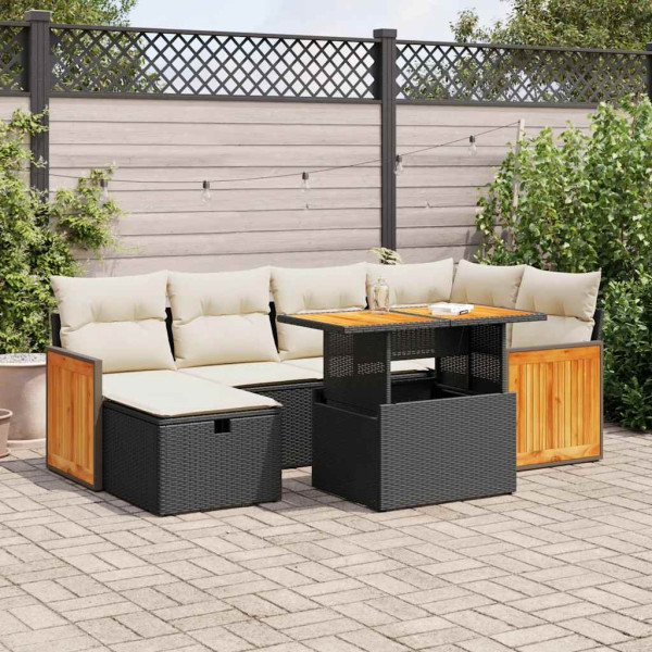 Set de sofás de jardín y cojines 8 piezas ratán sintético negro D