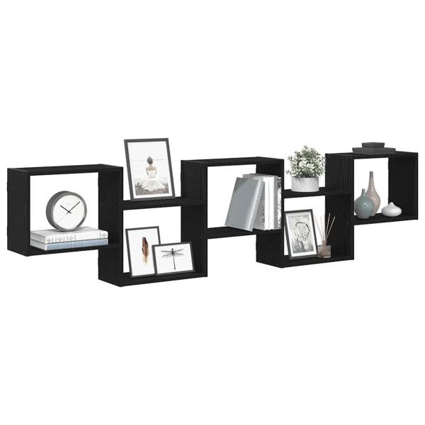 Estante cubo de pared 5 compartimentos madera ingeniería negro Estante cubo de pared 5 compartimentos madera ingeniería negro D