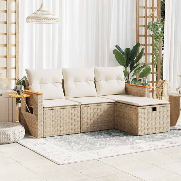 Juego de sofás jardín con cojines 4 pzas ratán sintético beige Juego de sofás jardín con cojines 4 pzas ratán sintético beige D