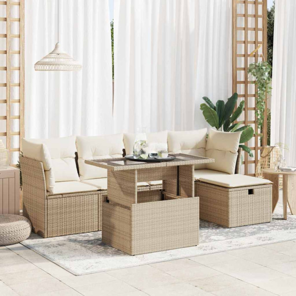 Juego de sofás jardín con cojines 6 pzas ratán sintético beige Juego de sofás jardín con cojines 6 pzas ratán sintético beige D