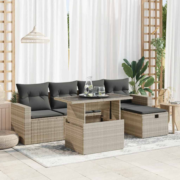 Set de sofás de jardín 6 pzas y cojines ratán sintético gris Set de sofás de jardín 6 pzas y cojines ratán sintético gris D