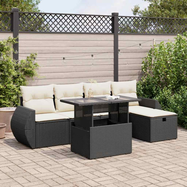 Set de sofás de jardín 6 piezas y cojines ratán sintético negro Set de sofás de jardín 6 piezas y cojines ratán sintético negro D