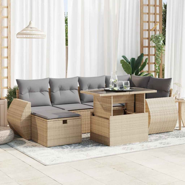 Set sofás de jardín 7 piezas y cojines ratán sintético beige Set sofás de jardín 7 piezas y cojines ratán sintético beige D