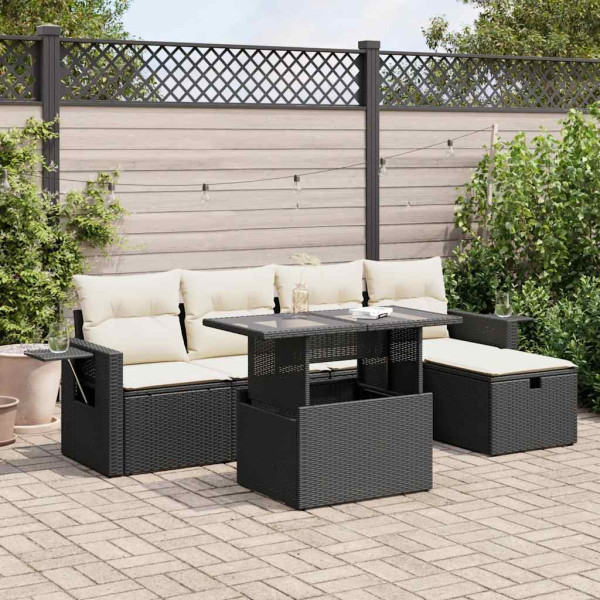 Set de sofás de jardín 6 piezas y cojines ratán sintético negro Set de sofás de jardín 6 piezas y cojines ratán sintético negro D