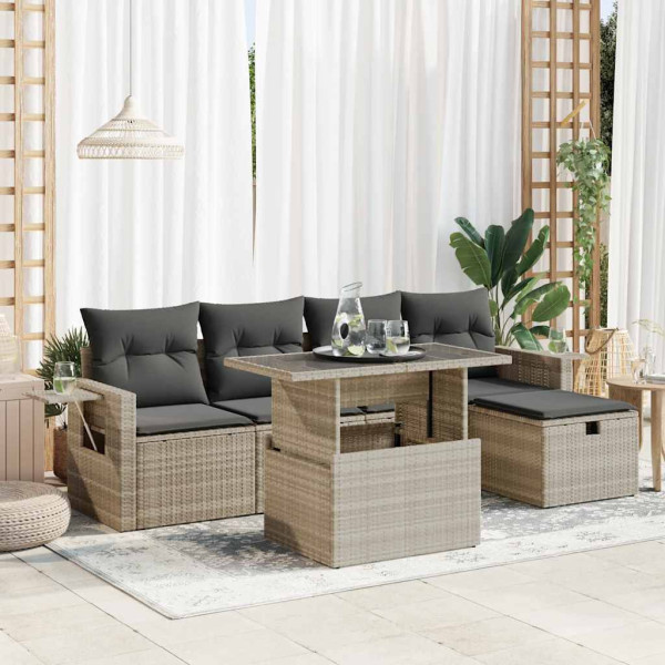 Set de sofás de jardín 6 pzas y cojines ratán sintético gris D