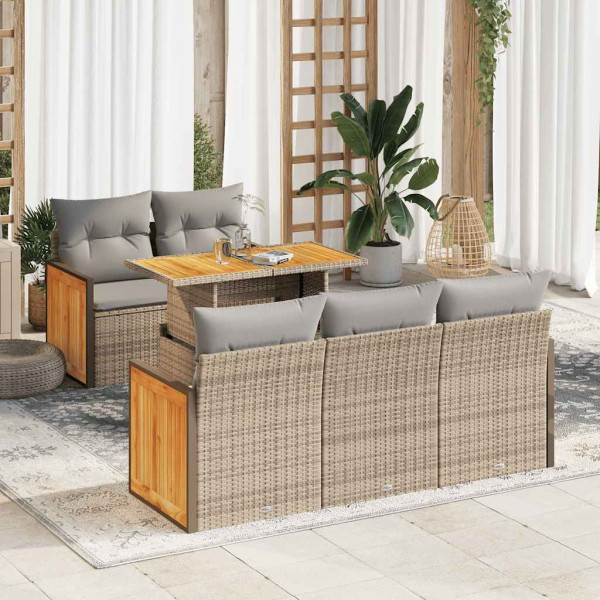 Set sofás jardín y cojines 6 pzas ratán sintético acacia beige D