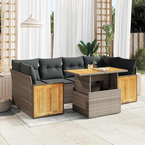 Set sofás jardín y cojines 7 pzas ratán sintético acacia gris Set sofás jardín y cojines 7 pzas ratán sintético acacia gris D