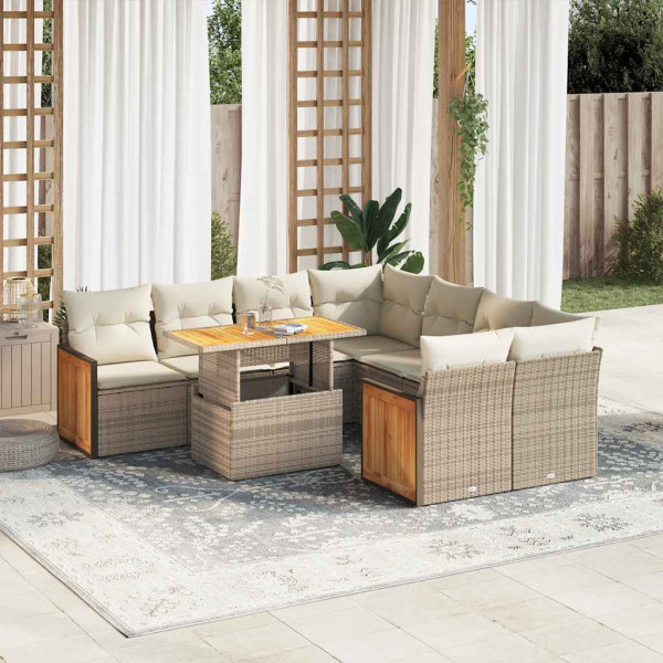 Set sofás jardín y cojines 9 pzas ratán sintético acacia beige Set sofás jardín y cojines 9 pzas ratán sintético acacia beige D