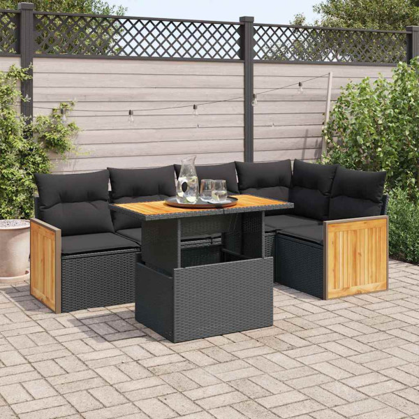 Set sofás jardín y cojines 6 pzas ratán sintético acacia negro Set sofás jardín y cojines 6 pzas ratán sintético acacia negro D