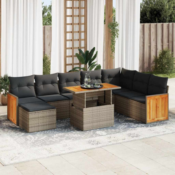 Set sofás jardín y cojines 7 pzas ratán sintético acacia gris Set sofás jardín y cojines 7 pzas ratán sintético acacia gris D