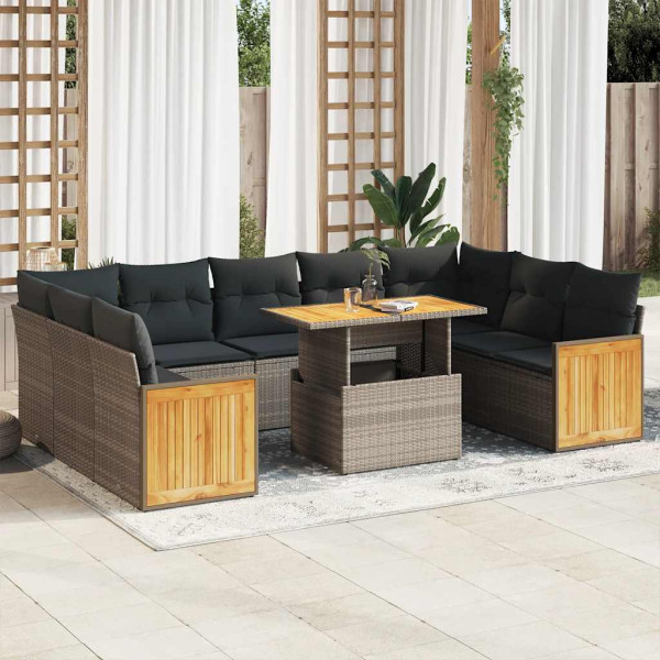 Set sofás jardín y cojines 10 pzas ratán sintético acacia gris Set sofás jardín y cojines 10 pzas ratán sintético acacia gris D