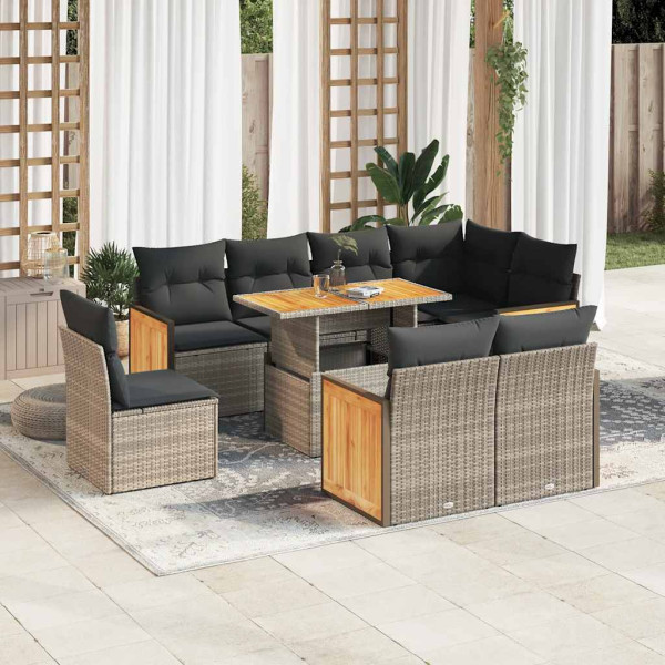 Set sofás jardín y cojines 9 pzas ratán sintético acacia gris Set sofás jardín y cojines 9 pzas ratán sintético acacia gris D