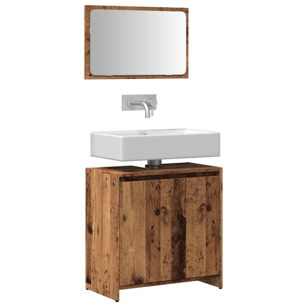 Juego de muebles de baño 2 piezas madera ingeniería envejecida D