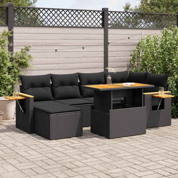 Set sofás jardín y cojines 7 pzas ratán sintético acacia negro Set sofás jardín y cojines 7 pzas ratán sintético acacia negro D