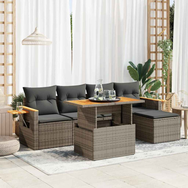 Set sofás jardín y cojines 7 pzas ratán sintético acacia gris Set sofás jardín y cojines 7 pzas ratán sintético acacia gris D