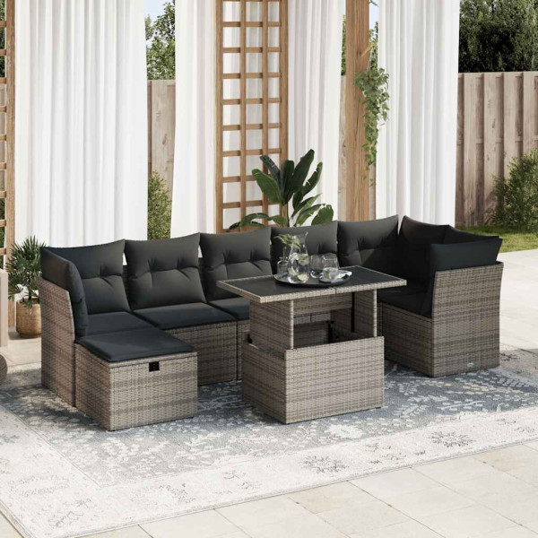 Set de sofás de jardín y cojines 8 piezas ratán sintético gris Set de sofás de jardín y cojines 8 piezas ratán sintético gris D