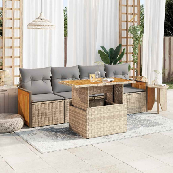 Set sofás jardín y cojines 5 pzas ratán sintético acacia beige Set sofás jardín y cojines 5 pzas ratán sintético acacia beige D