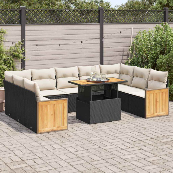 Set sofás jardín y cojines 10 pzas ratán sintético acacia negro Set sofás jardín y cojines 10 pzas ratán sintético acacia negro D