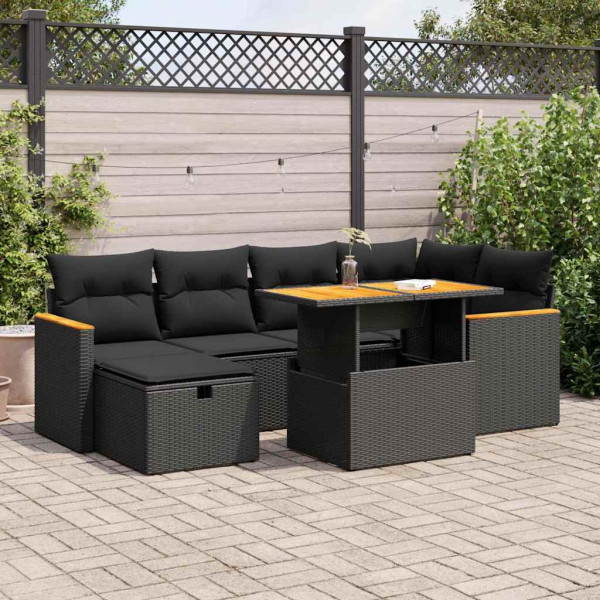 Set de sofás de jardín y cojines 8 piezas ratán sintético negro D
