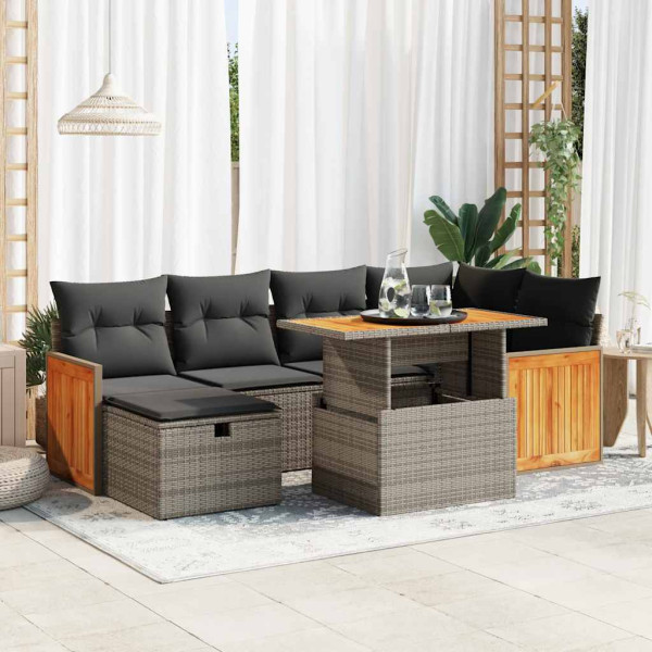 Set de sofás de jardín y cojines 8 piezas ratán sintético gris D