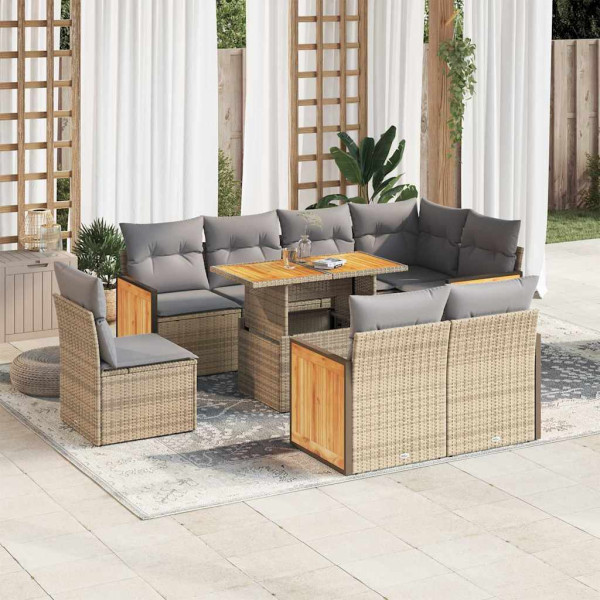 Set sofás jardín y cojines 9 pzas ratán sintético acacia beige Set sofás jardín y cojines 9 pzas ratán sintético acacia beige D