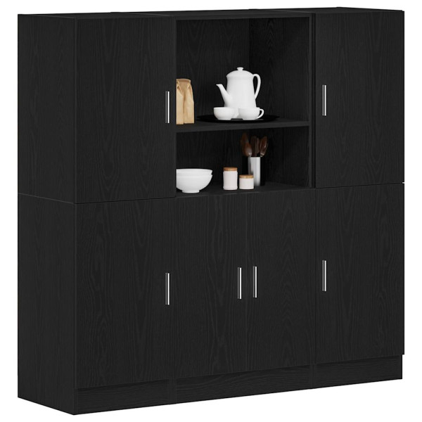 Mueble de cocina 3 piezas madera contrachapada negro D