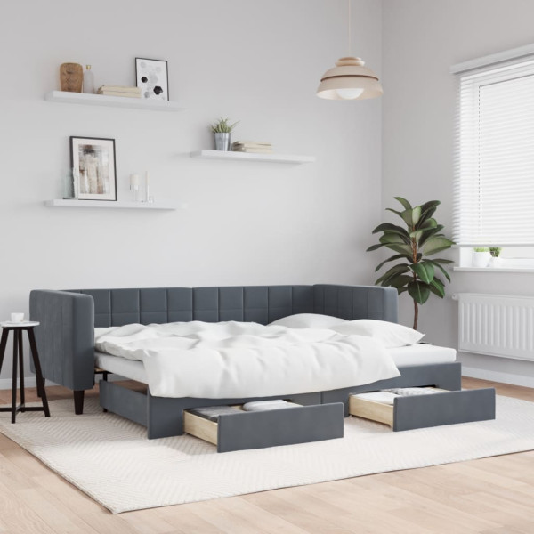 Sofá cama nido con cajones terciopelo gris oscuro 80x200 cm Sofá cama nido con cajones terciopelo gris oscuro 80x200 cm D