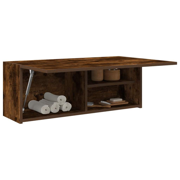 Mueble de pared baño madera ingeniería roble ahumado 80x25x30cm Mueble de pared baño madera ingeniería roble ahumado 80x25x30cm D