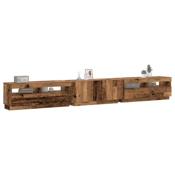 Mueble TV luces LED madera ingeniería envejecida 300x35x40 cm D