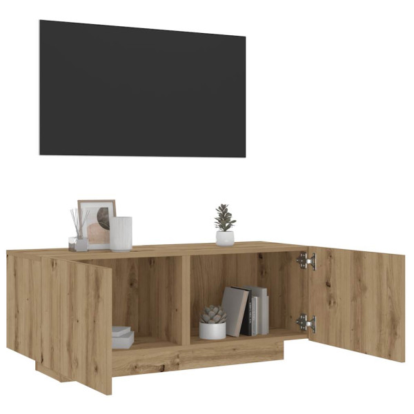 Mueble de TV luces LED madera roble artisan 100x35x40 cm D