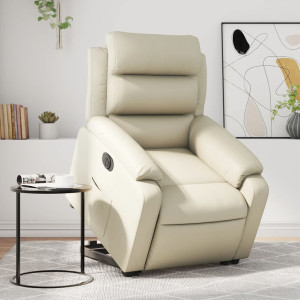 Sillón reclinable elevable eléctrico de cuero sintético crema D