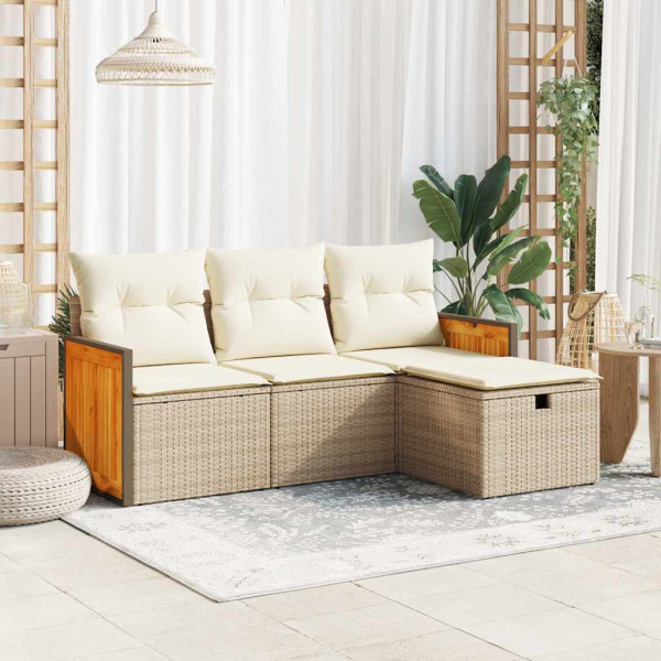 Juego de sofás jardín con cojines 4 pzas ratán sintético beige D
