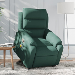 Sillón reclinable de masaje elevable terciopelo verde oscuro D